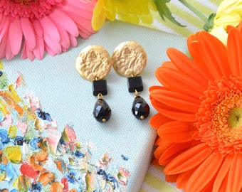 Black gold earrings,black and Gold earrings, black earrings, gold black earrings,drop earrings, long black gold earrings, long gold earrings