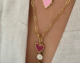 Heart initials necklace, personalized necklace, initial letter heart necklace gold heart necklace, gold initial necklace, gold initial lette