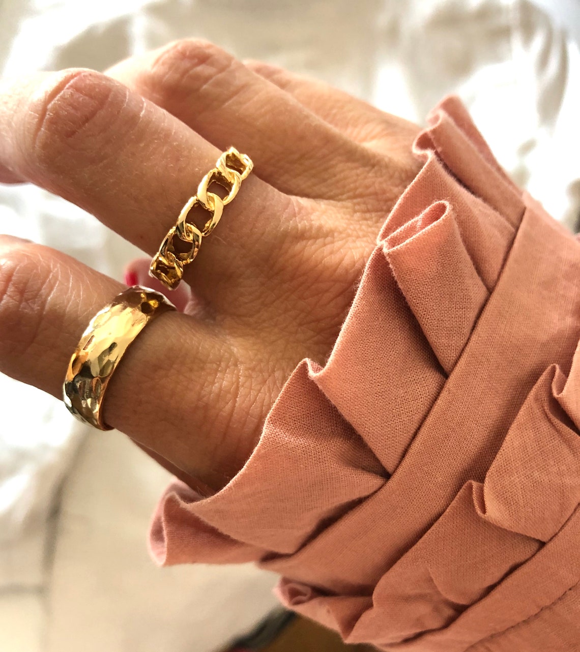 Gold Minimalist Ring Stacked Gold Rings Chain Gold Ring Etsy