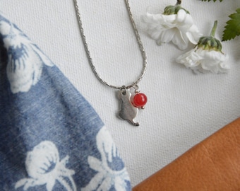 silver cat necklace, red jade necklace, red cat necklace, cat silver necklace, cat necklace,cat necklace silver,silver cat,red jade necklace