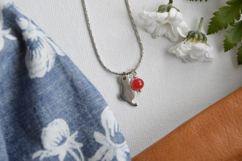 silver cat necklace, red jade necklace, red cat necklace, cat silver necklace, cat necklace,cat necklace silver,silver cat,red jade necklace image 1