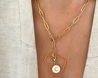 ik hou van je ketting, gepersonaliseerde Valentijn ketting, eerste letter hart ketting, Valentijn gouden ketting, gouden eerste ketting, Valentijn