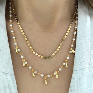 goldplated pearl rosary chain, 24k gold plated minimalist pearl rosary chain necklace, rosary chain necklace,pearl gold necklace,gold pearl