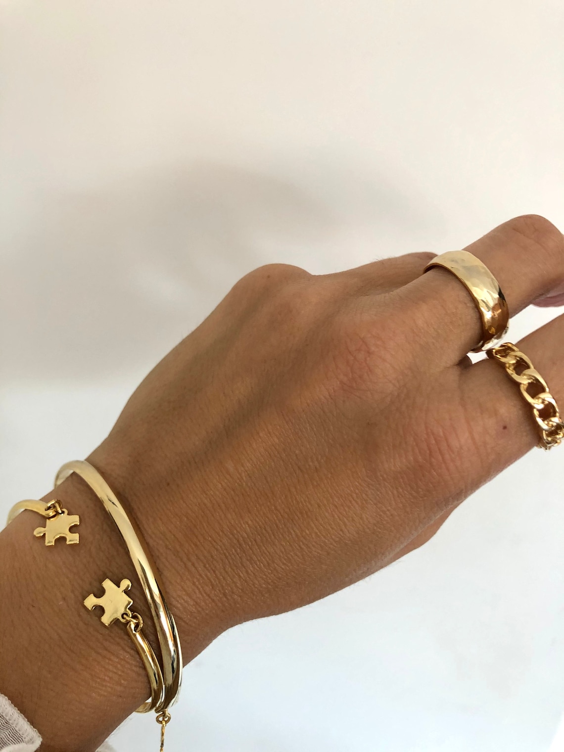 Gold Minimalist Ring Stacked Gold Rings Chain Gold Ring Etsy