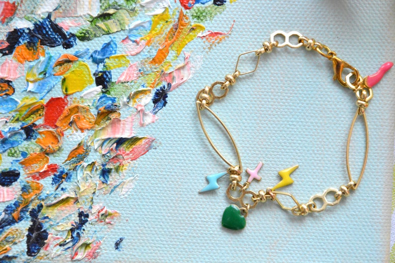 Friendship bracelet,Eco-friendly bracelet,Pink ecofriendly bracelet, star bracelet, gold jewellery,,Dainty bracelet, bracelet charms, charm image 2