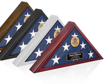 Personalized Veteran Flag Display Case, Custom Military Burial Flag Box, Memorial Flag Shadow Box, US Veteran Tribute Display, Military Logo