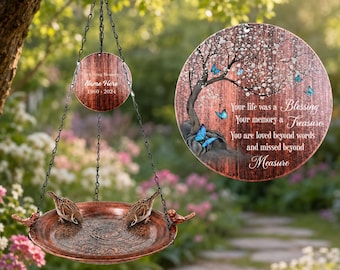 Personalized Memorial Bird Bath, Tree of Life Butterfly Gift, Custom Hanging Bird Feeder, Sympathy Garden Decor