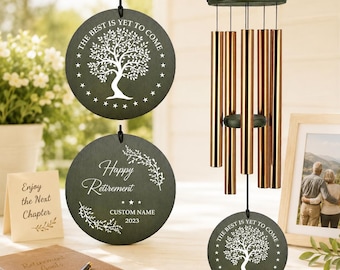 Personalized Retirement Wind Chimes, Tree of Life Custom Name Wind Chime, Happy Retirement Gift for Mom Dad, Outdoor Memorial Garden Decor