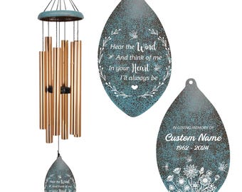 Personalized Sympathy Wind Chime, Memorial Wind Chimes for Loss of Father Mother, Bereavement Gift, Deep Tone Outdoor Wind Chime