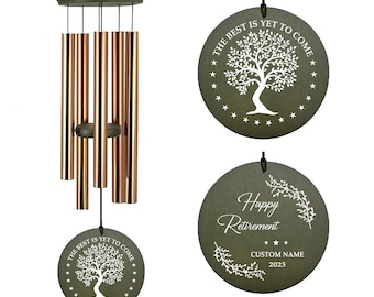 Personalized Retirement Wind Chimes, Tree of Life Custom Name Wind Chime, Happy Retirement Gift for Mom Dad, Outdoor Memorial Garden Decor