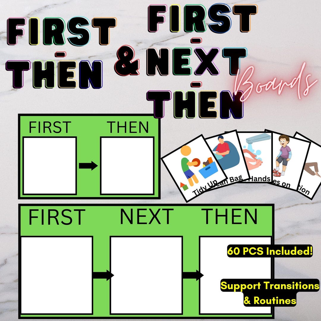 First-then & First-then-next Visual Boards | 60 PCS | Autism and ...