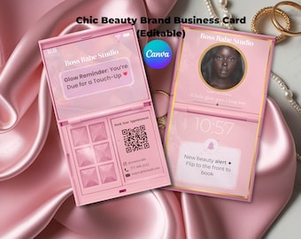 Beauty Business Card Template for Canva, Pink Glam Business Card, Lash Tech Card, Makeup Artist Branding, Editable Business Card Digital