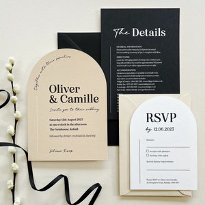 Arch almond minimalist wedding invitations, Camille modern arch wedding invites