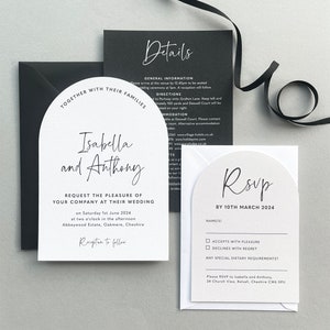 Reine minimalist arch wedding invitations, arched wedding invites, monochrome black and white invites