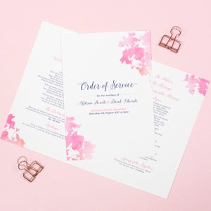 Pink Blossom wedding order of service booklet, wedding program, order of the day