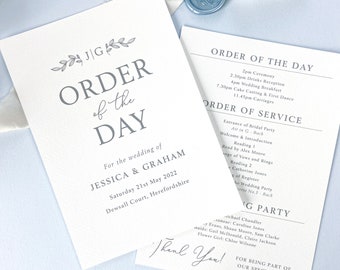 Botanical wedding order of the day cards  - order of service - monogram wedding program - Darcey collection