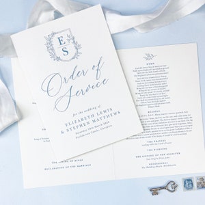 Vintage Crest wedding order of service booklets - monogram wedding stationery - order of service cards