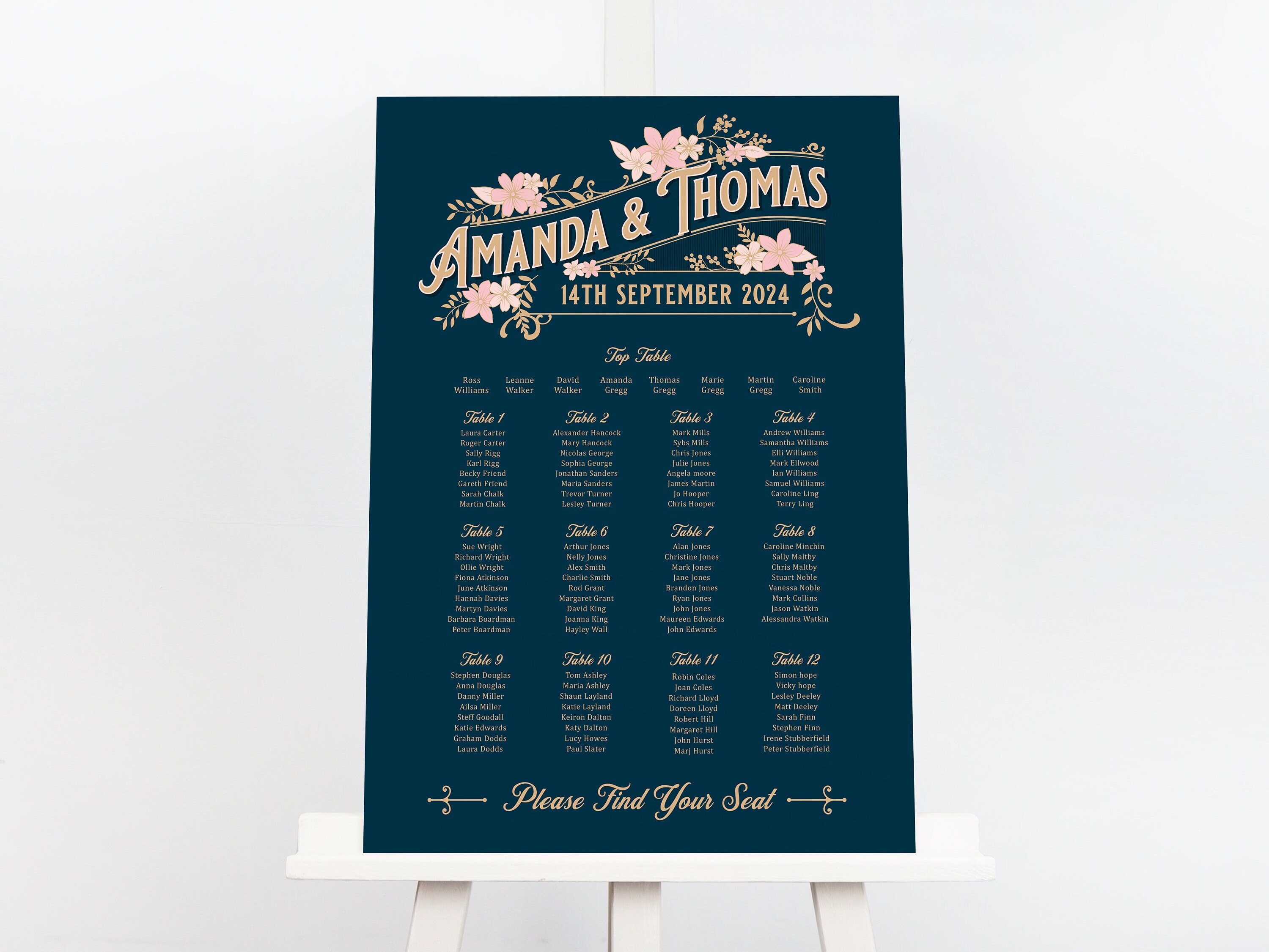 Vintage wedding table plan - wedding seating chart - Peaky Blinders wedding - seating plan