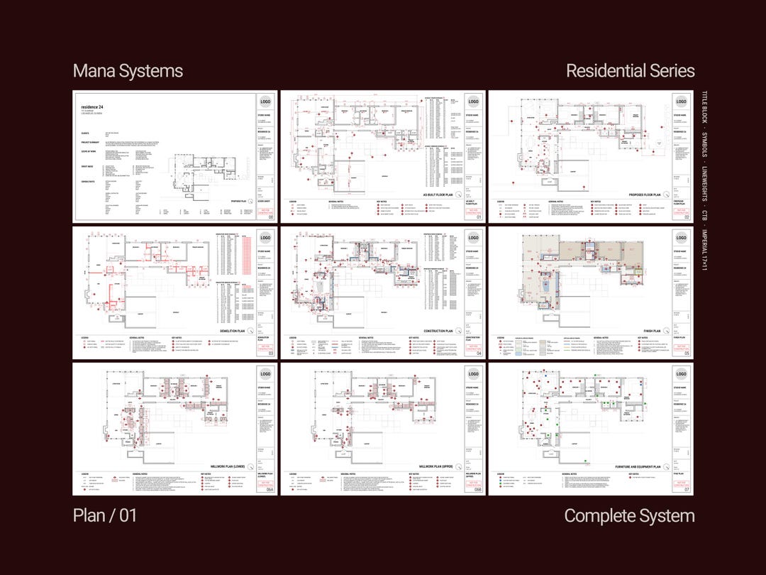Autocad Residential Documentation System - 14 Drawing Sheets (17x11 ...