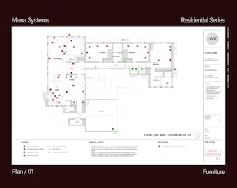 FURNITURE + EQUIPMENT PLAN 17x11 | Interior Design AutoCAD Template
