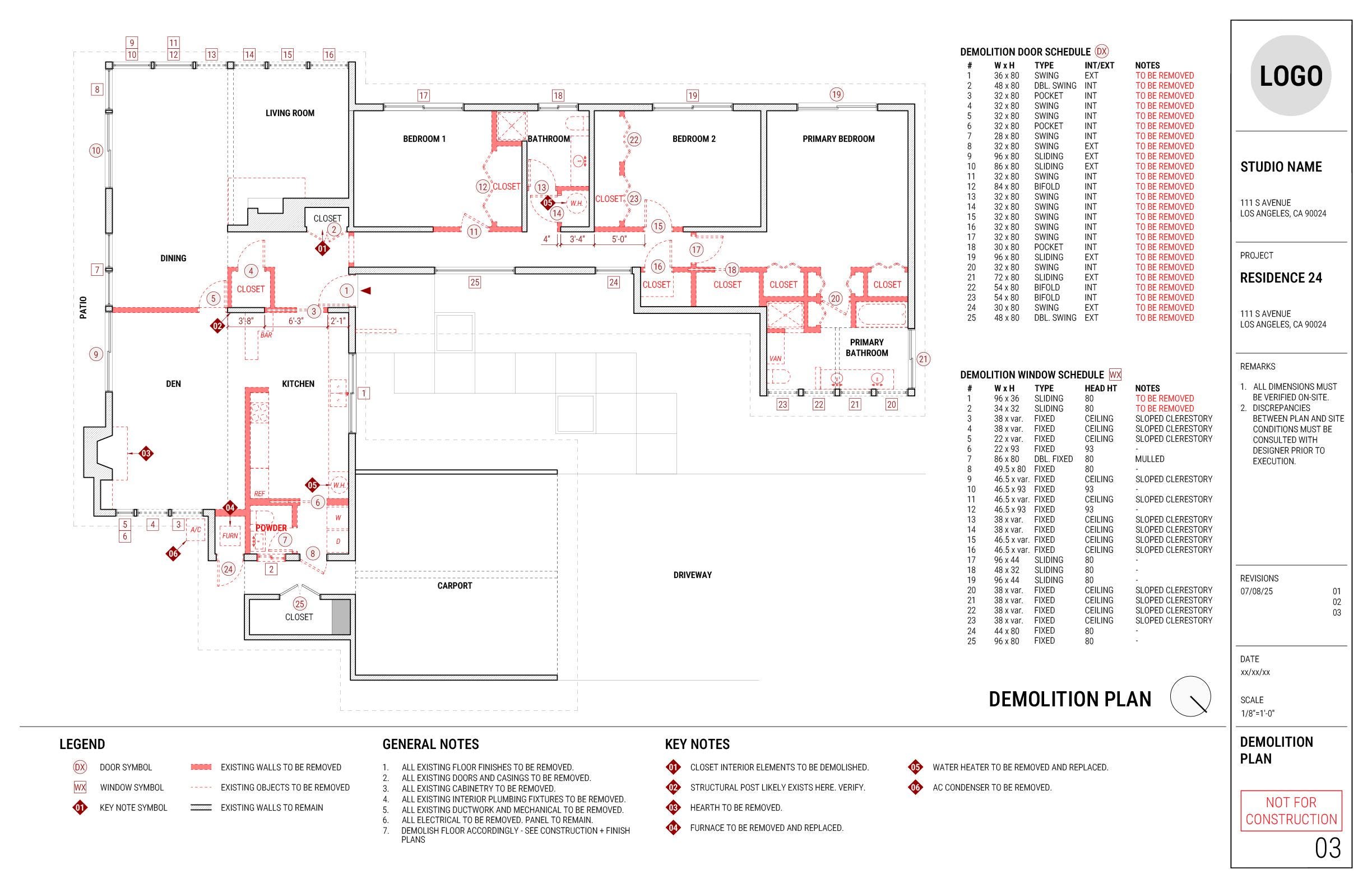 DEMOLITION PLAN 17x11 | Interior Design Autocad Template - Etsy
