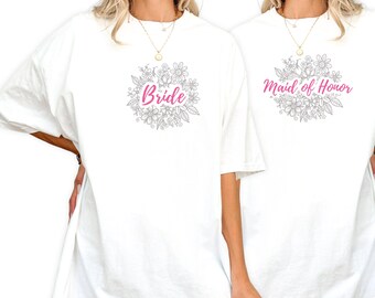 Camisetas florais para despedida de solteira – Camisetas para noiva, estampa floral boho, tamanho grande para festa de casamento