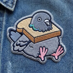 Pigeon in Bread Iron On Patch - Funny Inbread Pigeon Meme Embroidered Badge