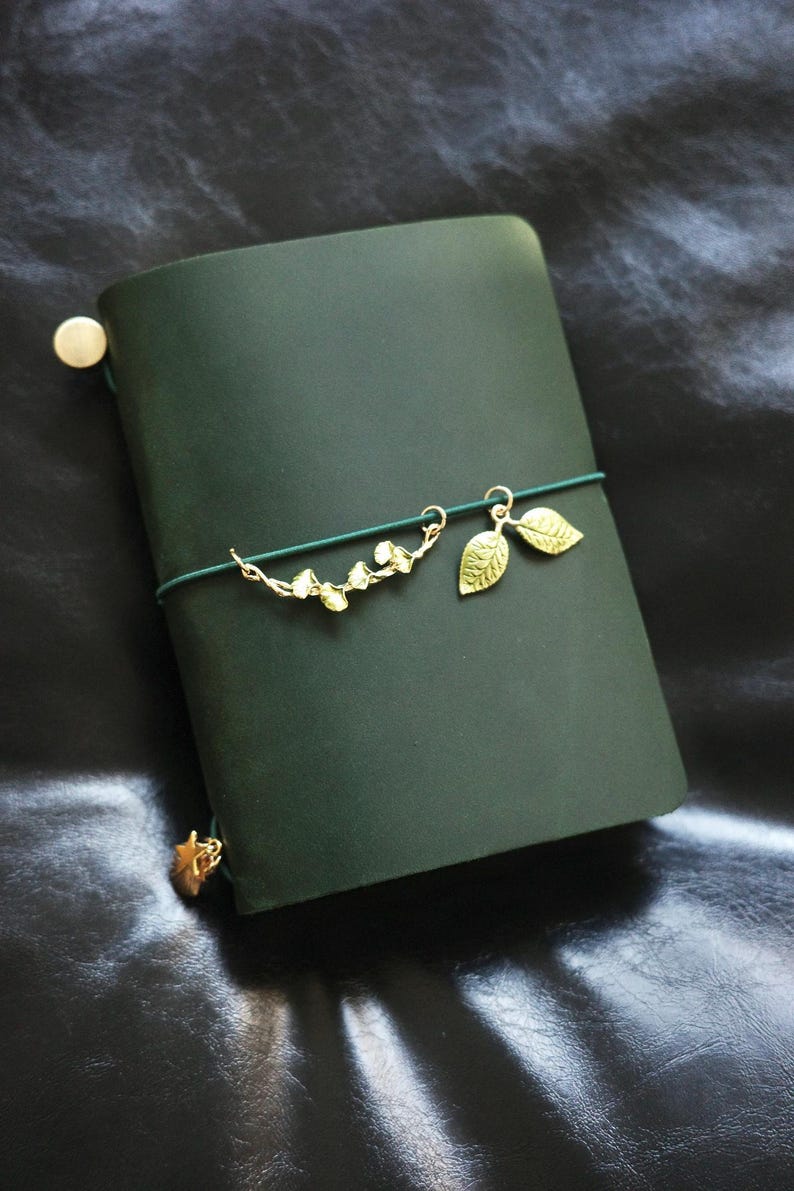 Personalized Charms Leather A5 Journal, Handmade Refillable Traveler’s Journal, Luxury Leather Gift, Traveler's Notebook Cover image 4