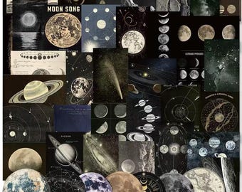 Vintage Space Planet Stickers, Retro Universe Scrapbook Decals, Celestial Bullet Journal Supplies, Cute Laptop and Phone Decor