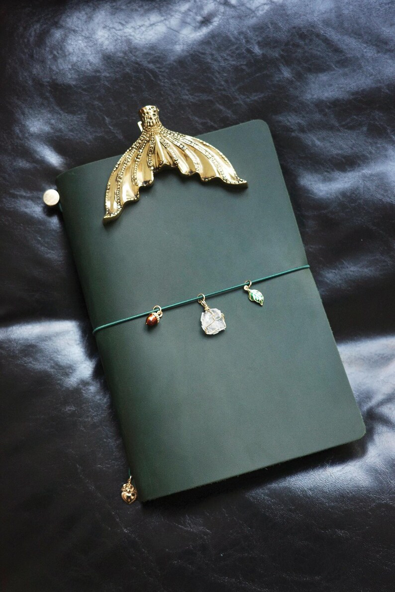 Personalized Charms Leather A5 Journal, Handmade Refillable Traveler’s Journal, Luxury Leather Gift, Traveler's Notebook Cover image 7
