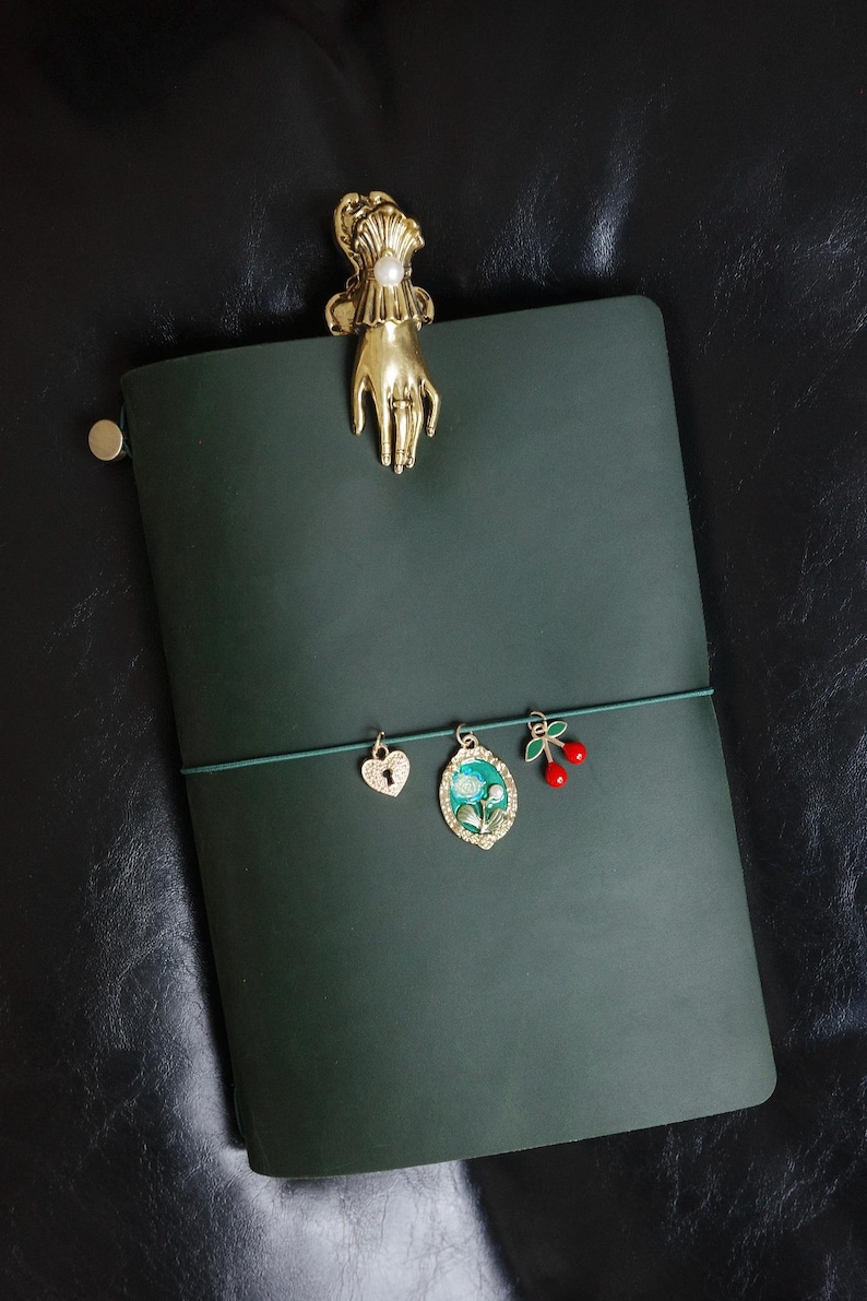 Personalized Charms Leather A5 Journal, Handmade Refillable Traveler’s Journal, Luxury Leather Gift, Traveler's Notebook Cover image 1