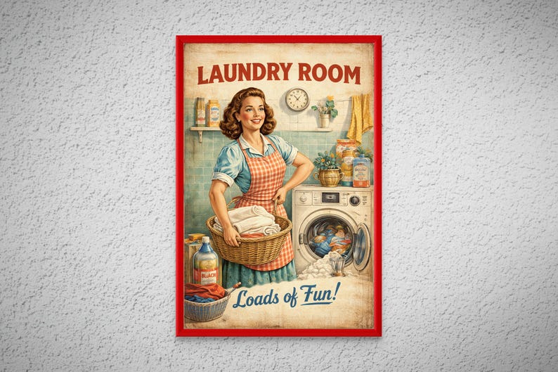 Vintage Laundry Room Poster, Retro Laundry Wall Art Loads of Fun ...