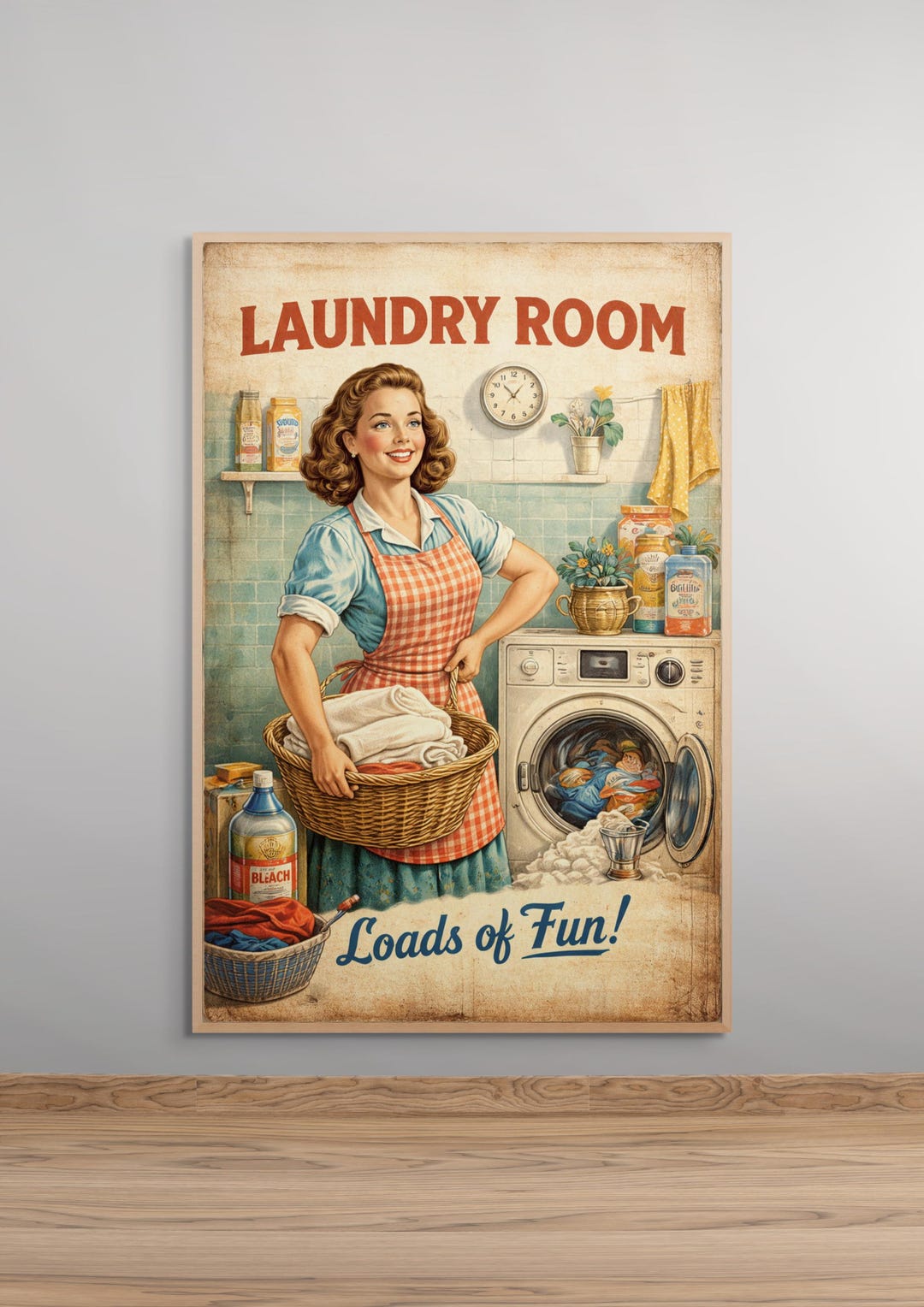 Vintage Laundry Room Poster, Retro Laundry Wall Art Loads of Fun ...