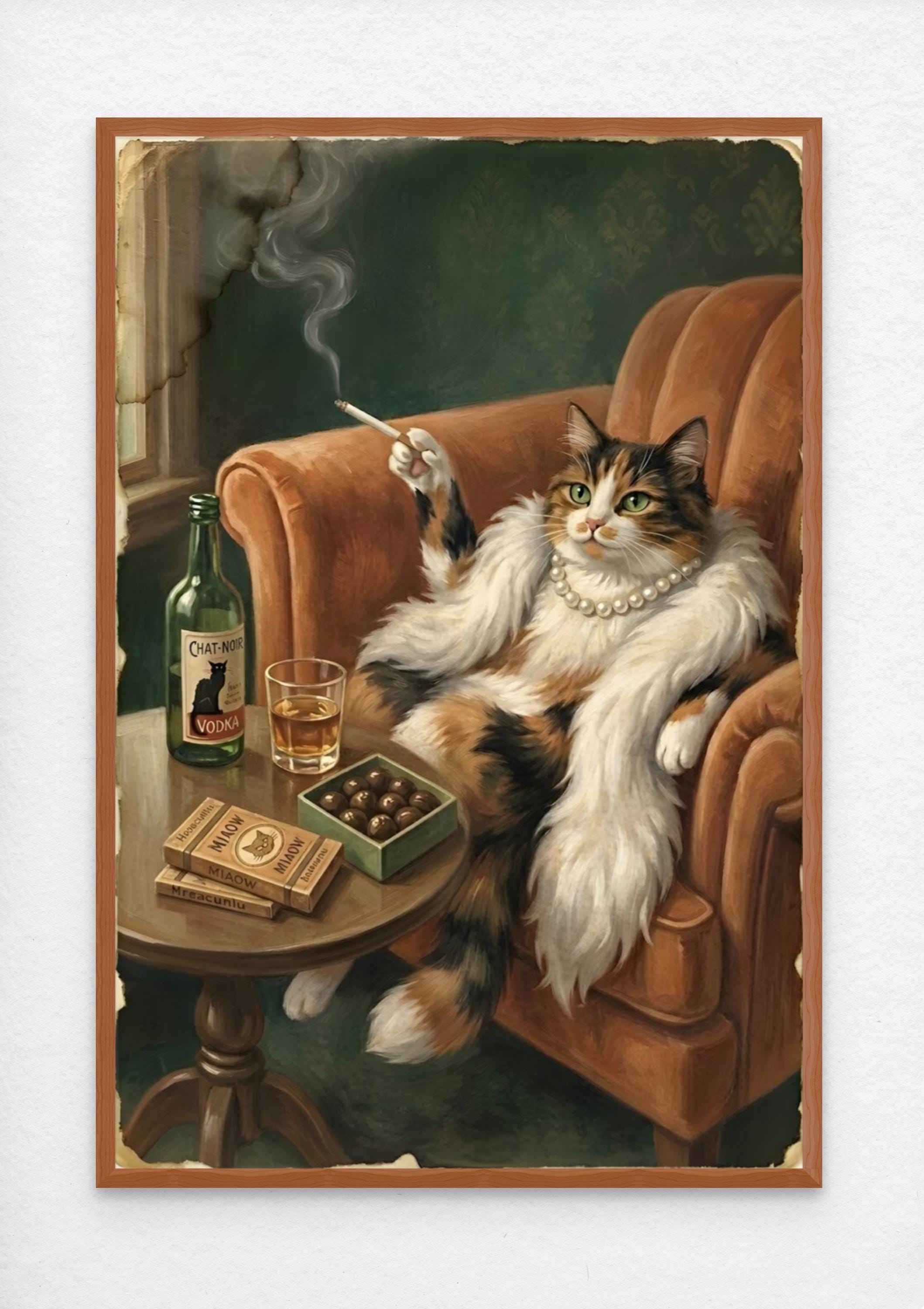Vintage Cat Poster, Funny Smoking Cat Print, Retro Animal Wall Art ...