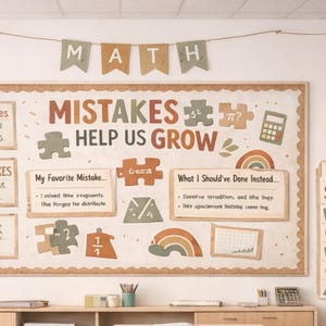 Middle School Math Classroom Decor Bundle | Boho Neutral Growth Mindset Bulletin Board, PEMDAS Chart