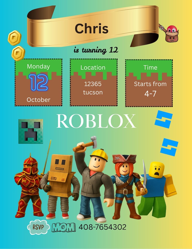 Editable Roblox Birthday Invitation /download | Digital Birthday Invite ...
