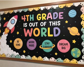 Kit per la bacheca a tema spaziale per la quarta elementare / Decorazioni per la classe "Fuori dal mondo"