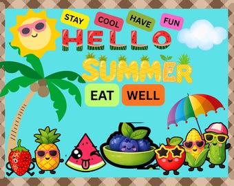 Hello Summer Bulletin Board Kit | Fruit Veggie Classroom Decor (PDF Letters)