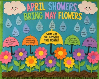 Kit para tablón de anuncios de primavera / Ideas para escribir sobre las lluvias de abril, mentalidad de crecimiento SEL