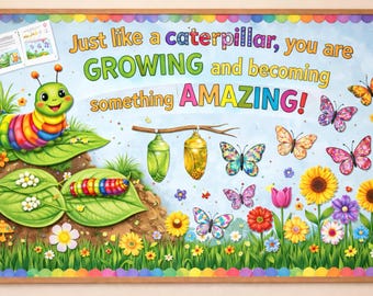 Caterpillar Butterfly Growth Mindset Bulletin Board Kit | Spring Classroom Decor (PDF Download)