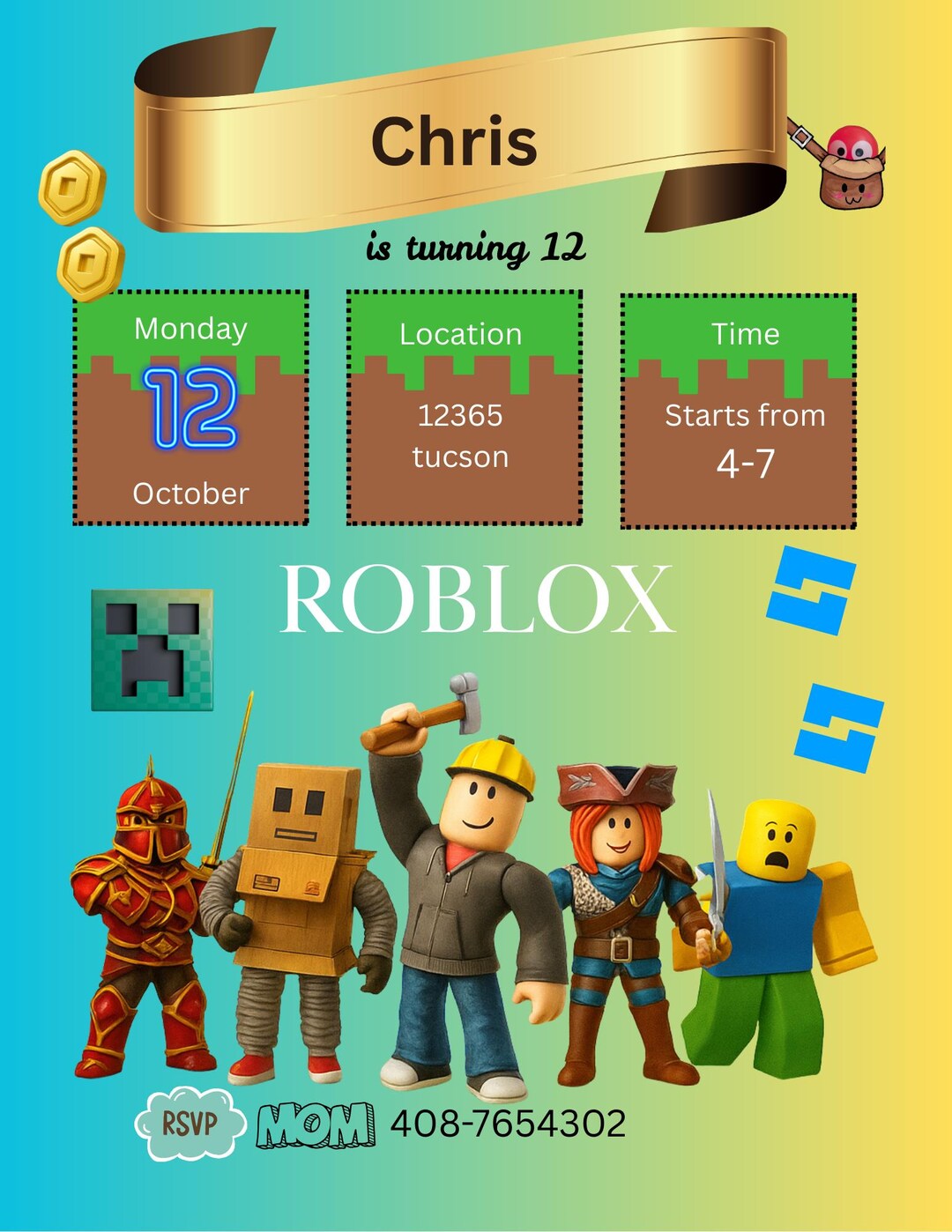Editable Roblox Birthday Invitation /download | Digital Birthday Invite ...
