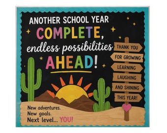 Bulletinboardkit eindejaar | Cactusthema "Weer een schooljaar voltooid" | Klaslokaaldecoratie