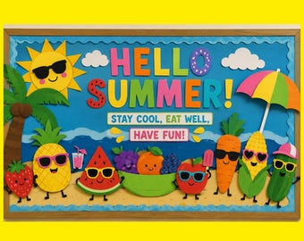 Hallo Sommer Bullet Pinnwand Kit | Sommer Klassenzimmer Dekor | Pinnwand für Obst & Gemüse | Jahresende Tür Dekor | Tropischer Sommer im Display