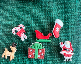 Christmas Shank Buttons - Santa, Reindeer, Sleigh - Holiday Trim