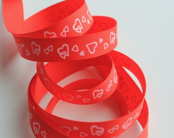 5/8" Grosgrain Ribbon with Hearts - 5 Yards of Red with White Hearts