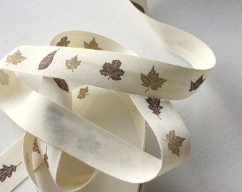 3/4" Cotton Ribbon - Cotton Canvas Ribbon - Leaves - 2 yards - Fall Decor - Autumn Trim - Sewing Trim - Cotton Twill