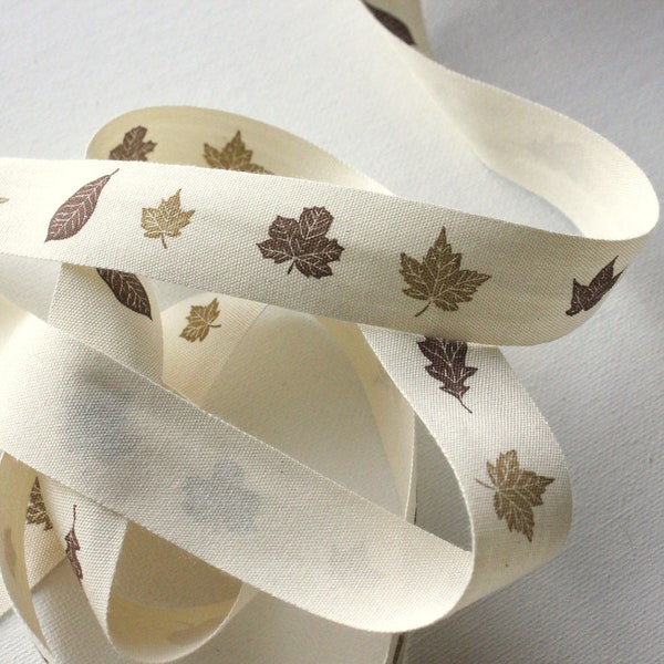 3/4" Cotton Ribbon - Cotton Canvas Ribbon - Leaves - 2 yards - Fall Decor - Autumn Trim - Sewing Trim - Cotton Twill