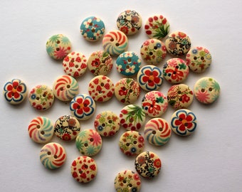 Flower Buttons - Wood - 9 Count