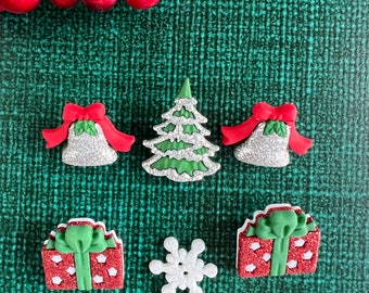 Glitter Christmas Buttons – Holiday Crafting Trims, Set of 6