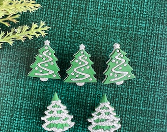 Christmas Buttons - Green Glitter Trees - Holiday Trim